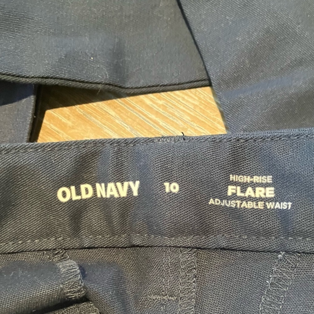 NWT Old Navy High-Rise Navy Blue Flare Pants Adjustable waist (10) - Picture 7 of 8